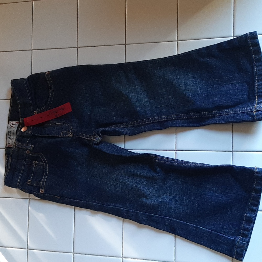 The Children's Place, 3T, Adjustable waist flare jeans. Dark blue.